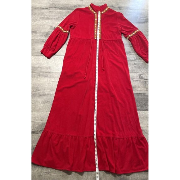 Vintage 60s Lounge Craft Nightgown Womens Medium Red Housecoat Zip Pocket Long - Picture 11 of 15